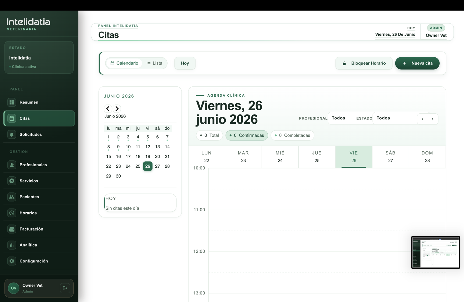 Appointment calendar in the public veterinary demo, separate from the private clinic product